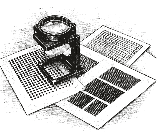 ルーペで網点を見ているイラスト｜読みもの