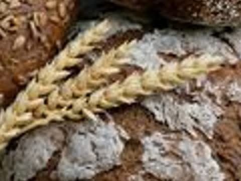 パンと麦の穂の写真を普通に4倍に拡大した画像。麦の粒の輪郭がぼやけている