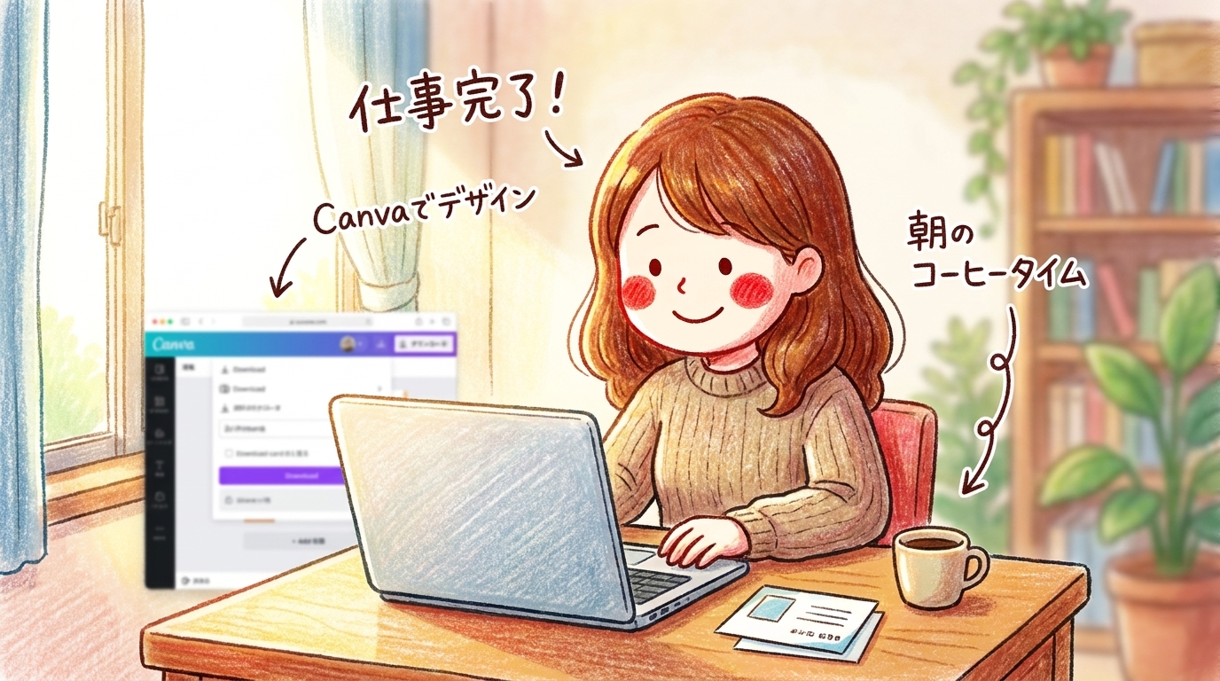 Canvaで作成したデータを印刷に出す前に確認する女性店舗担当者の様子